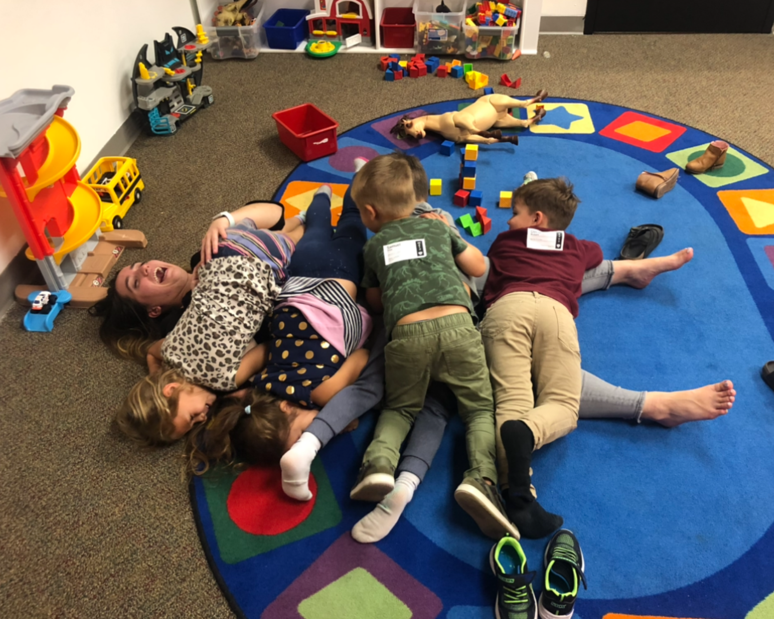 Isabelle serving with kids